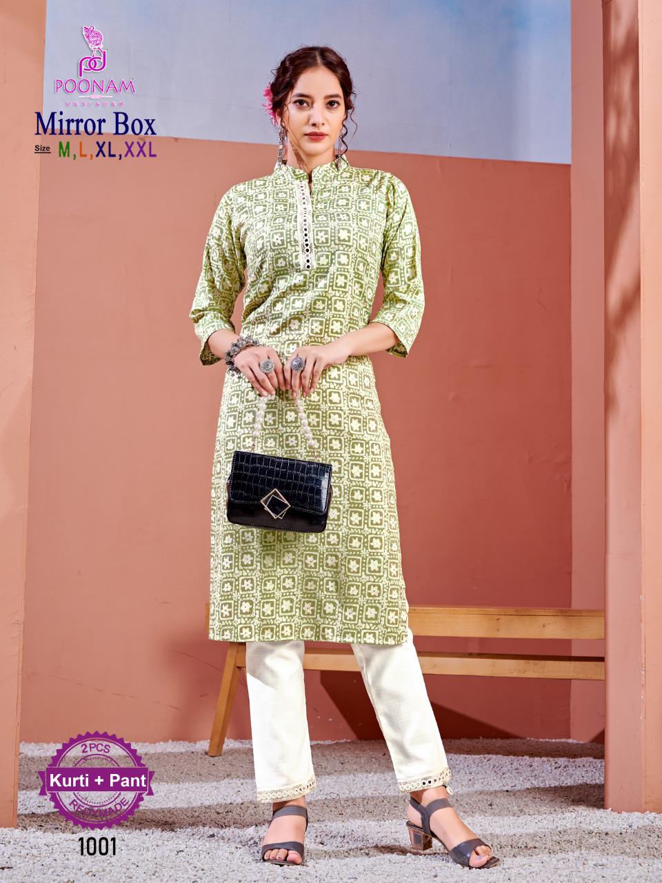 Poonam Mirror Box Regular Wear Wholesale Kurti With Bottom Catalog
